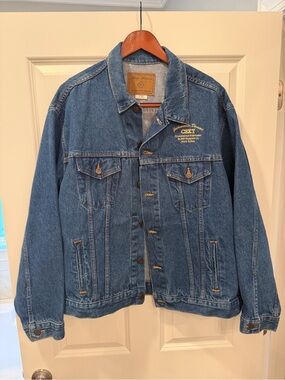 Blue Denim Trucker Jacket with Embroidered Chest Detail